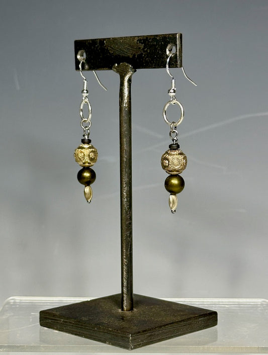 ANTIQUE SILVER AND BRASS DROP EARRINGS LCE630