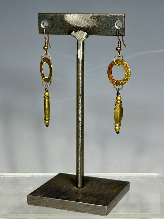 TORCHED COPPER AND BRASS CIRCLE DROP EARRINGS LCE631