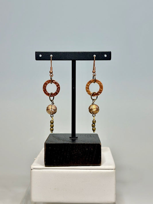 TORCHED COPPER CIRCLE DROP EARRINGS LCE638