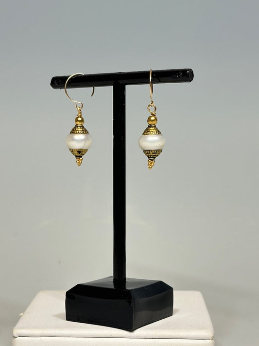 THAI PEARL AND STERLING SILVER GOLD FILLED DROP EARRINGS LCE641