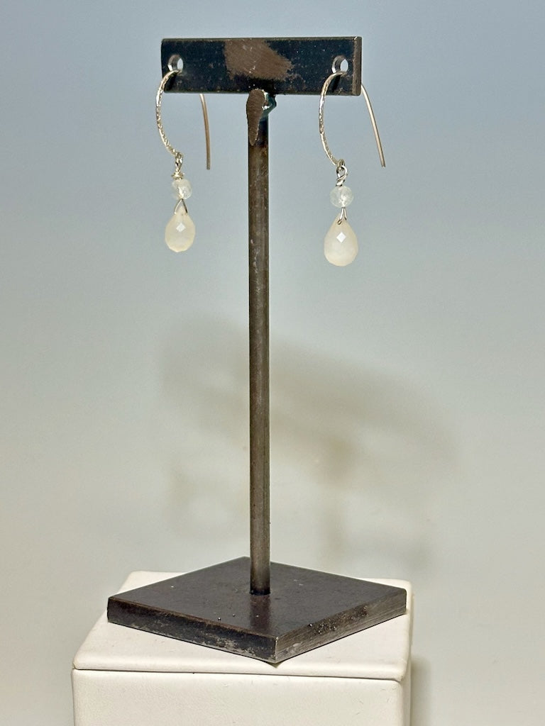 MOONSTONE, CRYSTAL AND STERLING SILVER WIRE EARRINGS LCE647