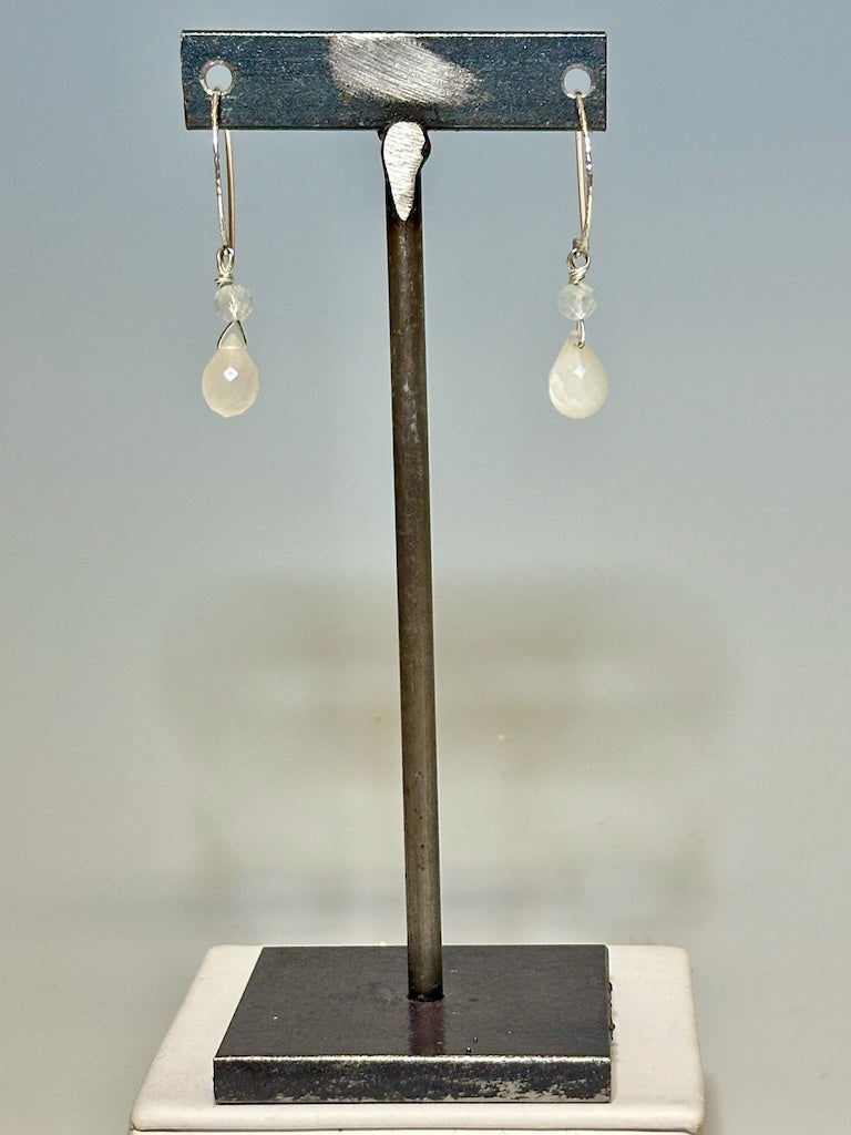 MOONSTONE, CRYSTAL AND STERLING SILVER WIRE EARRINGS LCE647