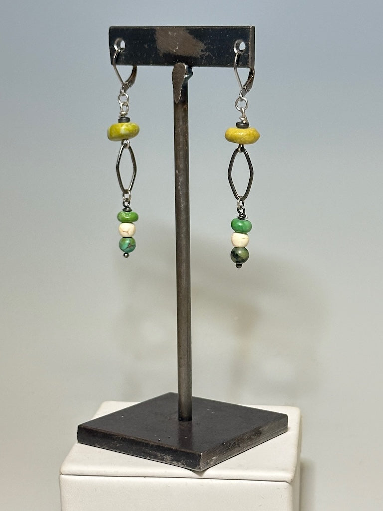 TURQUOISE AND OXIDIZED STERLING SILVER DROP EARRINGS LCE649