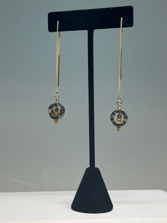 GOLD CHAIN DROP EARRINGS WITH SILVER AND GOLD ACCENTS LCE666