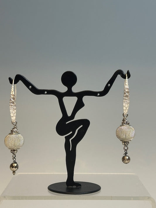 STERLING SILVER AND PYRITE DROP EARRINGS LCE677