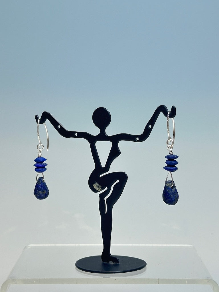 AFGHAN LAPIS AND STERLING SILVER DROP EARRINGS LCE685