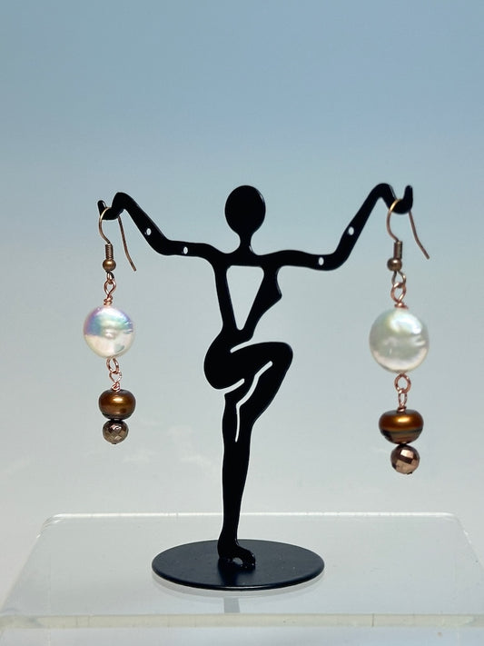 FRESH WATER PEARL AND COPPER DROP EARRINGS LCE686