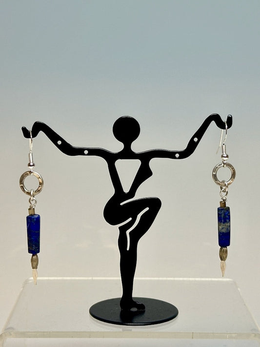 AFGHAN LAPIS AND SILVER DROP EARRINGS LCE687