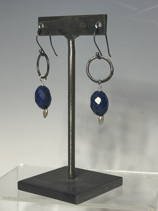 AFGHAN LAPIS AND HEMATITE DROP EARRINGS LCE719