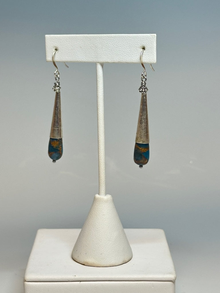 STERLING SILVER AND IMPRESSION JASPER DROP EARRINGS  LCE742