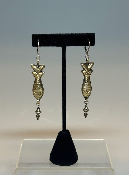 VINTAGE SILVER FISH DROP EARRINGS LCE754