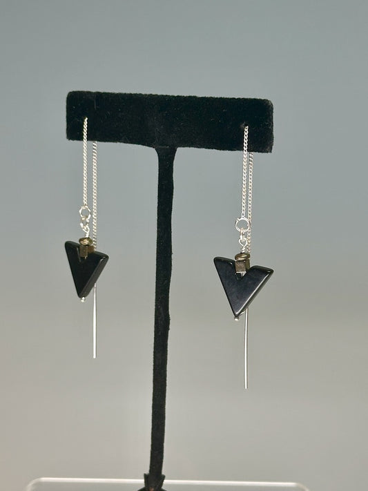 STERLING SILVER AND ONYX DROP EARRINGS LCE756