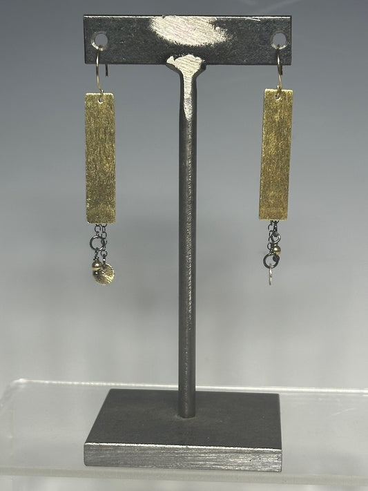 GOLD PLATE AND OXIDIZED STERLING SILVER DROP EARRINGS LCE764