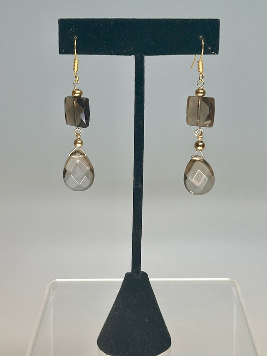 GOLD FILLED SMOKY TOPAZ AND GOLD DROP EARRINGS LCE771