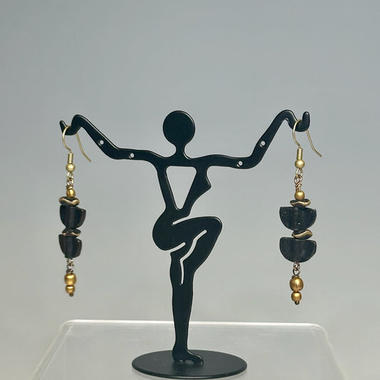 GOLD AND BLACK MIXED METAL DROP EARRINGS LCE964