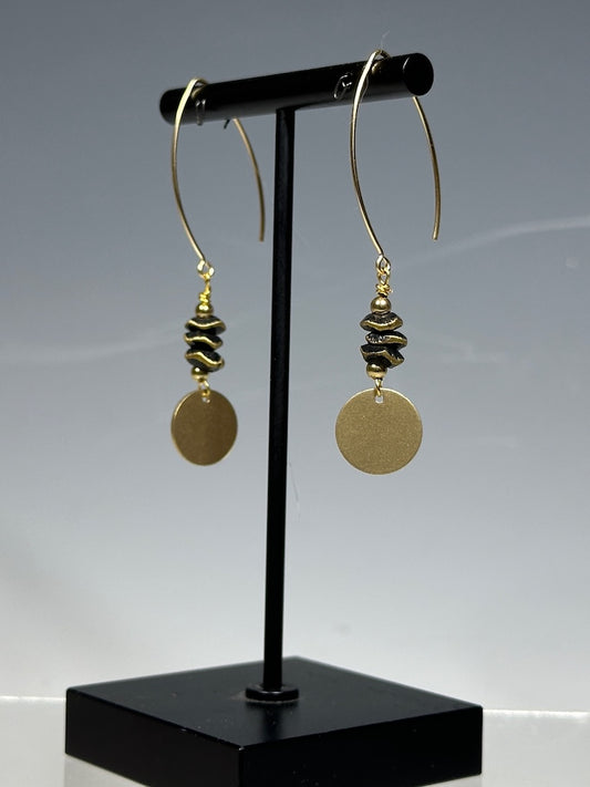 GOLD FILLED STERLING SILER AND BLACK BRASS DROP EARRINGS LCE982