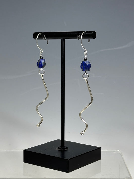 STERLING SILVER AND LAPIS LONG DANGLE EARRINGS LCE984