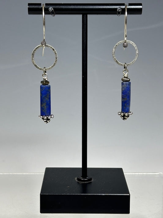 LAPIS AND STERLING SILER CIRCLE DROP EARRINGS LCE985