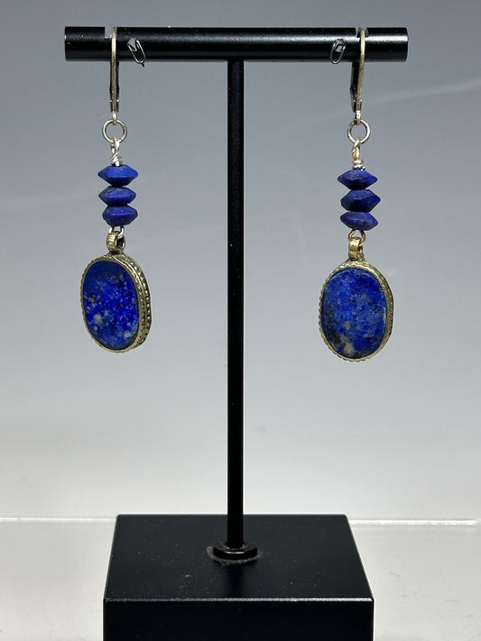 OVAL LAPIS AND STERLING SILVER DROP EARRINGS LCE986