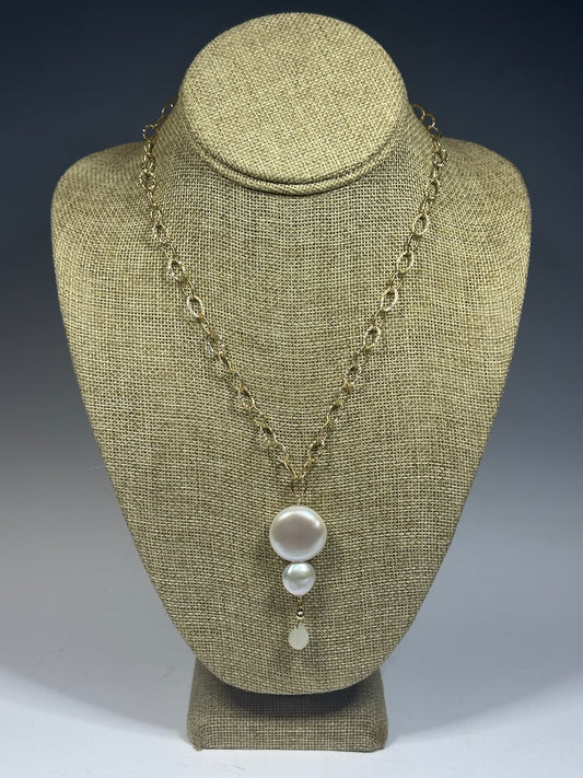 FRESH WATER PEARL AND MOONSTONE DROP GOLD FILLED STERLING SILVER NECKLACE LCN1002
