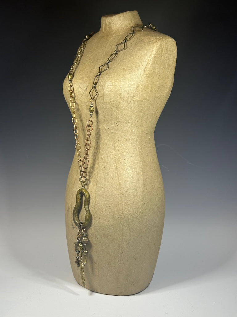 MULTI MEDIA MIXED BRASS STATEMENT NECKLACE LCN1014