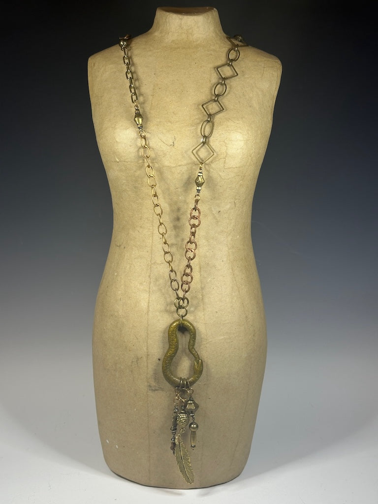MULTI MEDIA MIXED BRASS STATEMENT NECKLACE LCN1014
