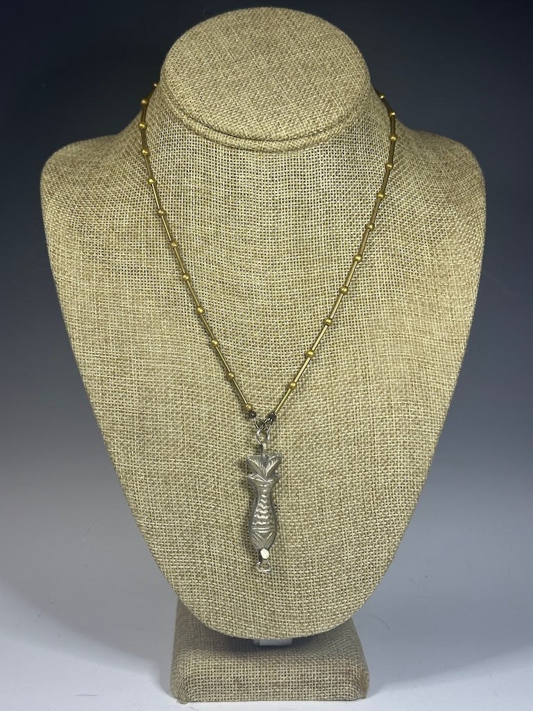 HANDMADE BRASS CHAIN WITH VINTAGE SILVER FISH NECKLACE LCN1016