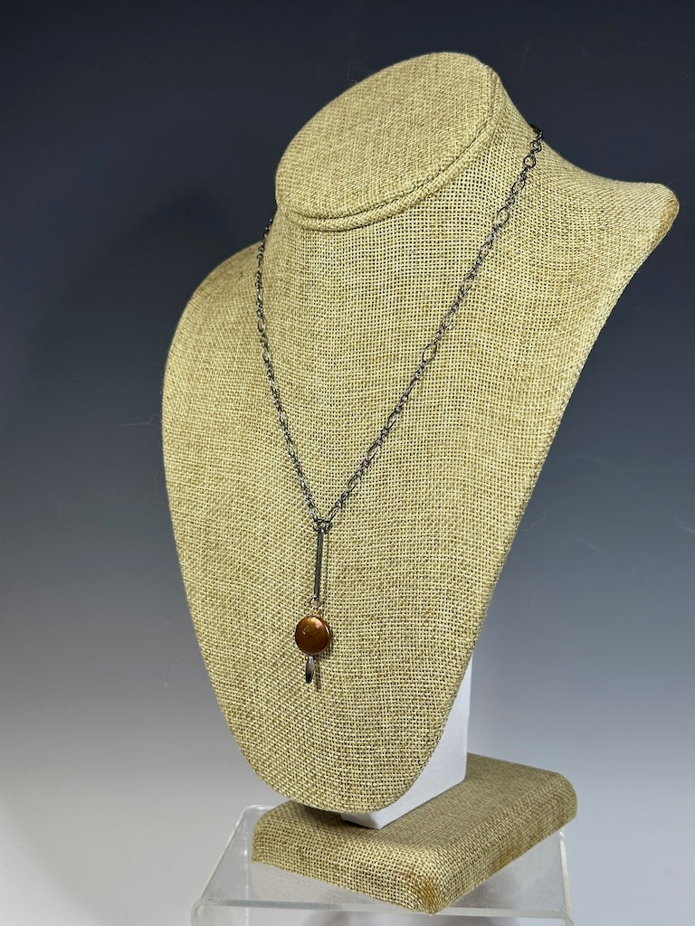 COPPER FRESHWATER PEARL DISC WITH OXIDIZED STERLING SILVER AND PAPERCLIP NECKLACE LCN1027