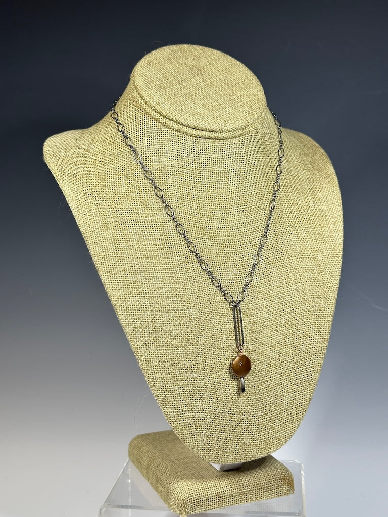 COPPER FRESHWATER PEARL DISC WITH OXIDIZED STERLING SILVER AND PAPERCLIP NECKLACE LCN1027