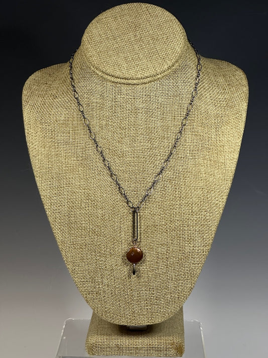 COPPER FRESHWATER PEARL DISC WITH OXIDIZED STERLING SILVER AND PAPERCLIP NECKLACE LCN1027