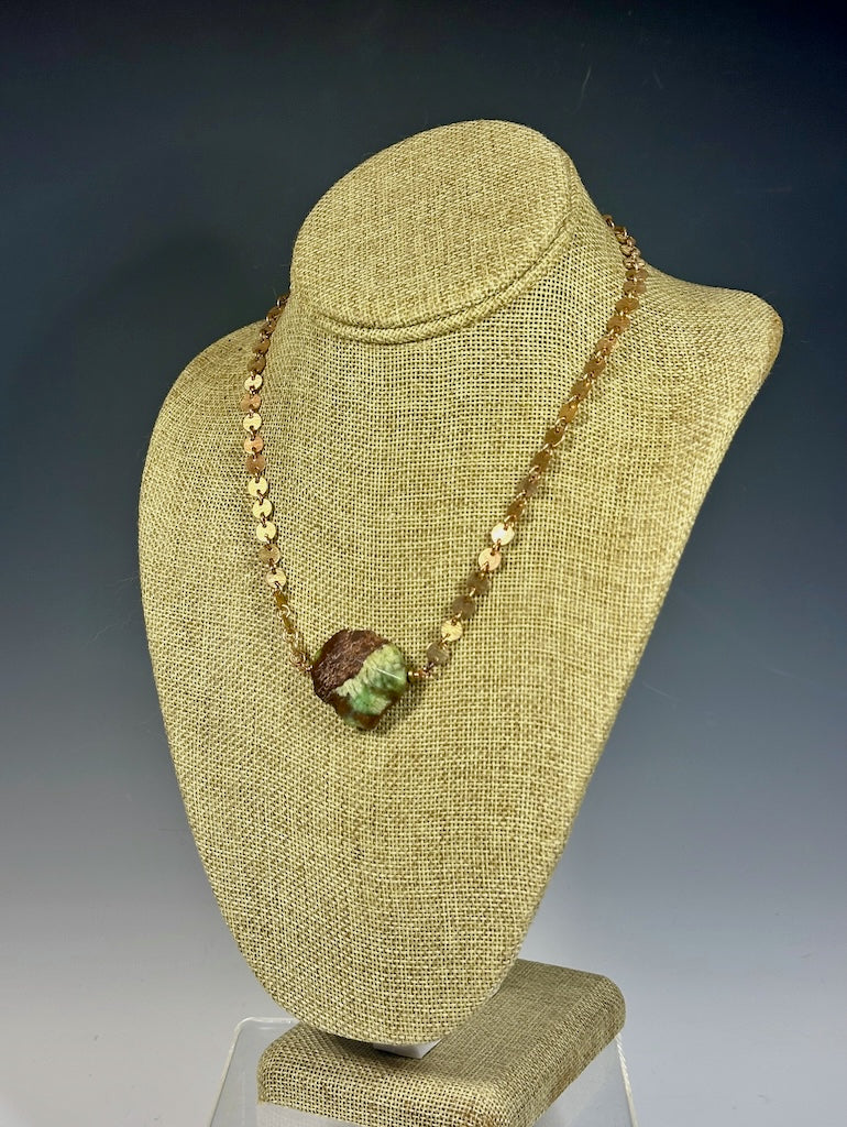 CHRYSOCOLLA FOCAL BEAD WITH COPPER DISC CHAIN NECKLACE LCN1031