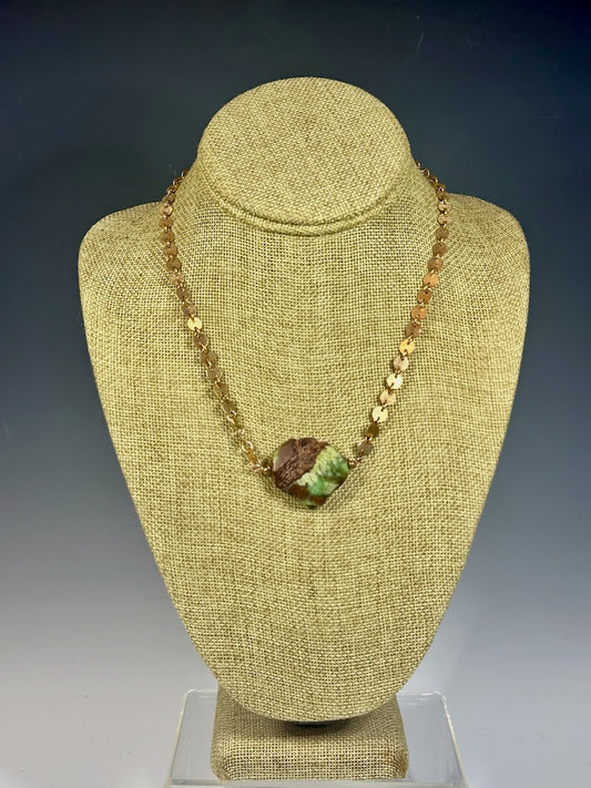 CHRYSOCOLLA FOCAL BEAD WITH COPPER DISC CHAIN NECKLACE LCN1031
