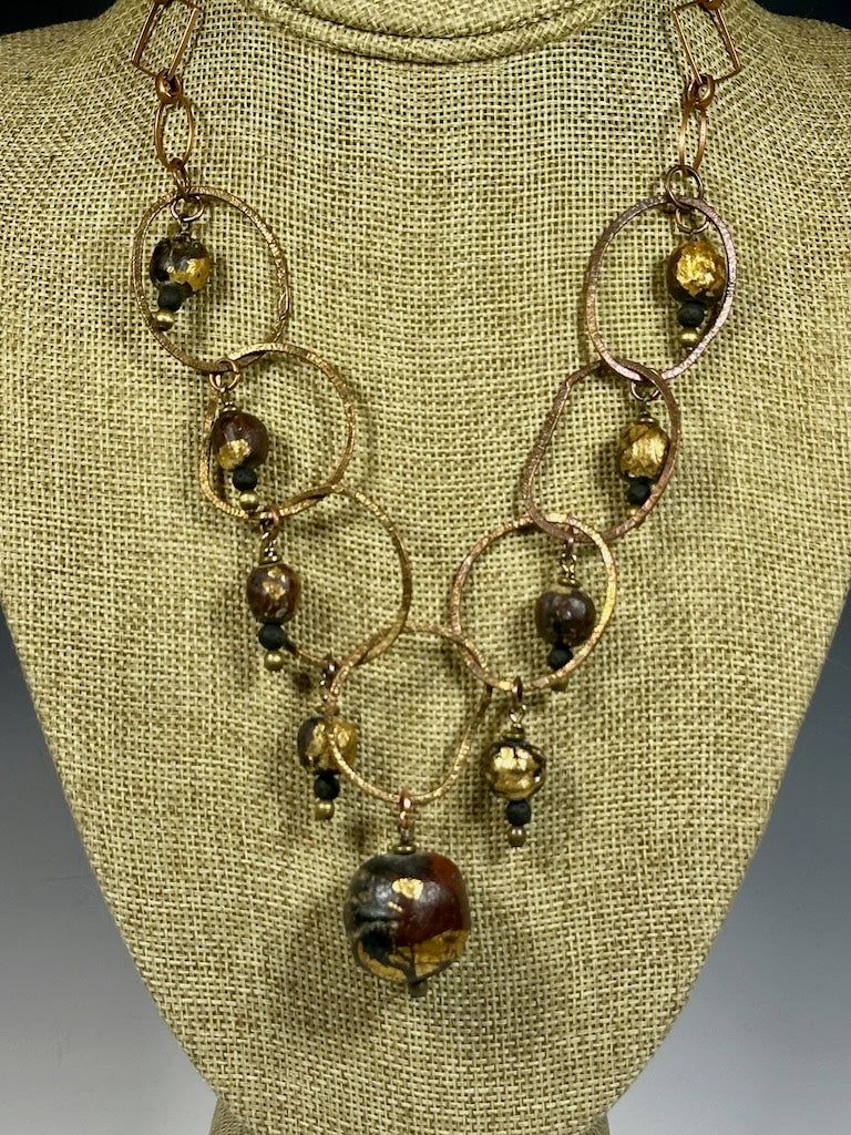 COPPER OPEN CIRCLE CHAIN NECKLACE WITH PRAYER BEADS LCN1032