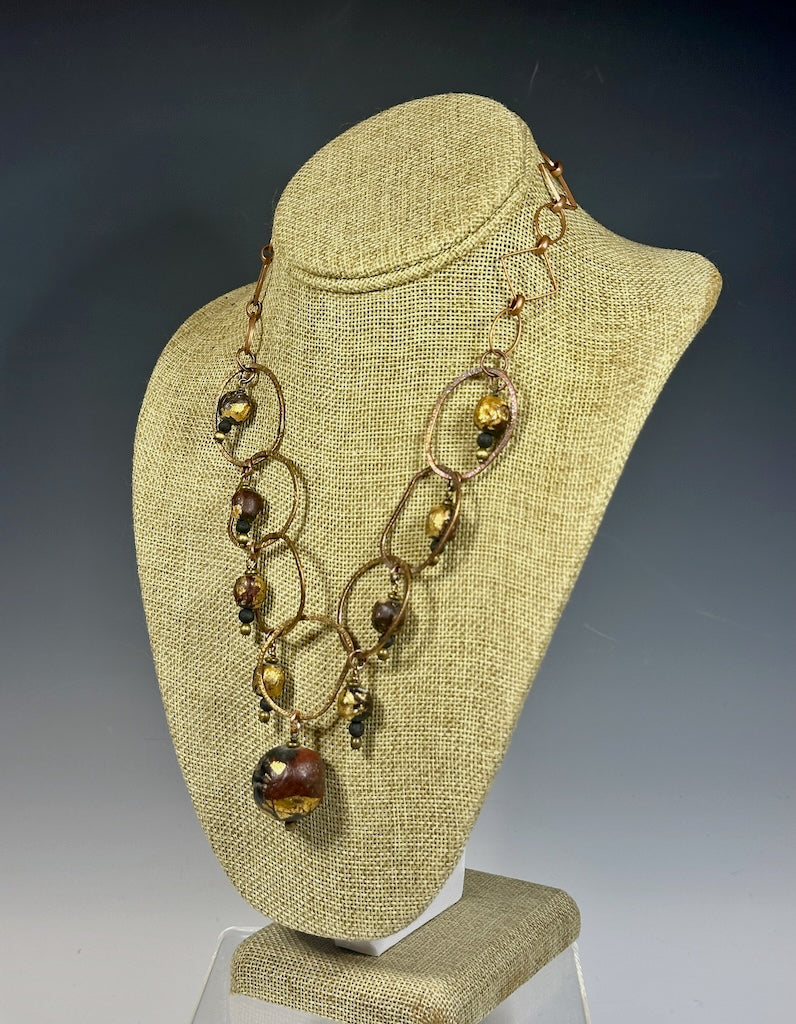 COPPER OPEN CIRCLE CHAIN NECKLACE WITH PRAYER BEADS LCN1032