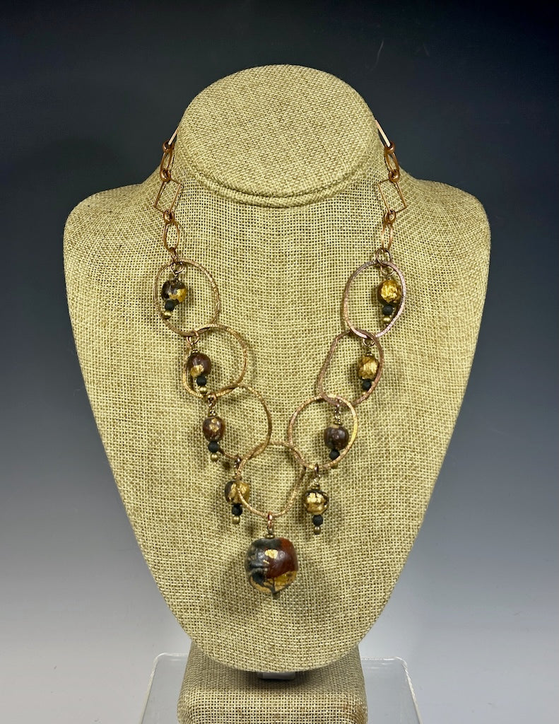 COPPER OPEN CIRCLE CHAIN NECKLACE WITH PRAYER BEADS LCN1032