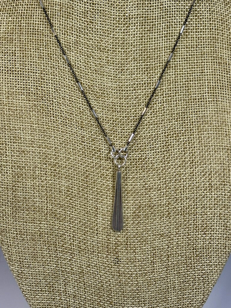 OXIDIZED STERLING SILVER CHAIN WITH STERLING SILVER DROP PENDANT NECKLACE LCN1035