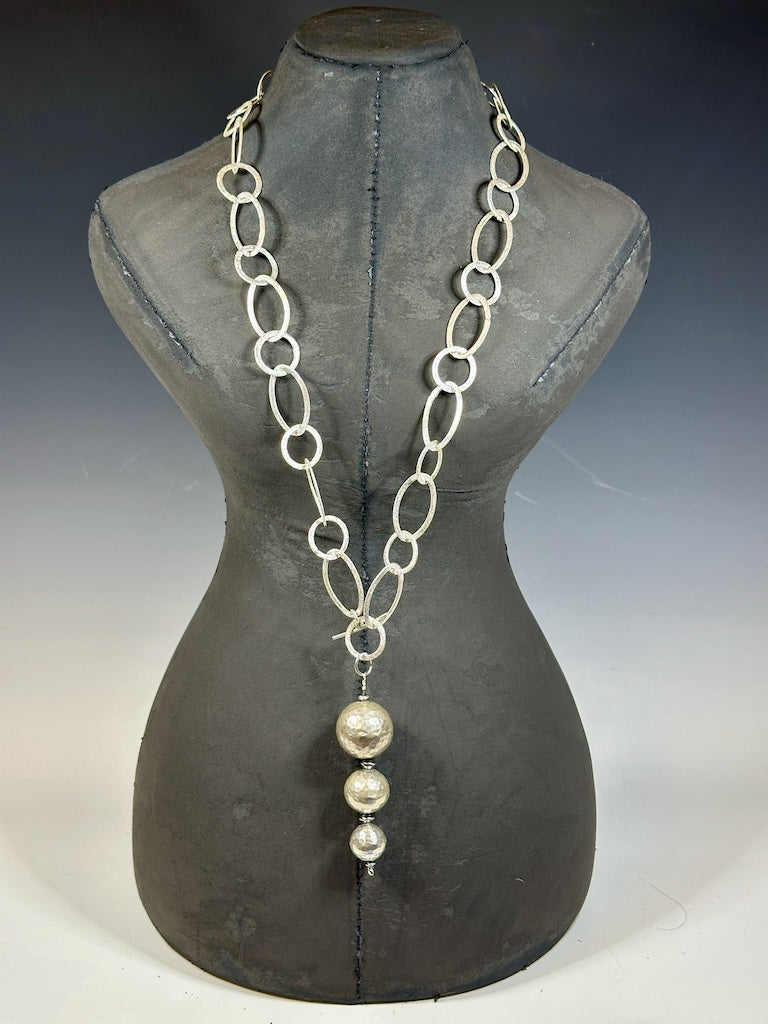 STERLING SILVER 3 DROP PENDANT WITH LARGE OPEN SILVER NECKLACE LCN1039