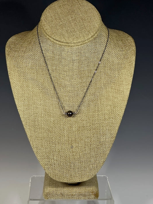 FRESHWATER PURPLE PEARL SOLATAIRE AND OXIDIZED STERLING SILVER CHAIN NECKLACE LCN1047