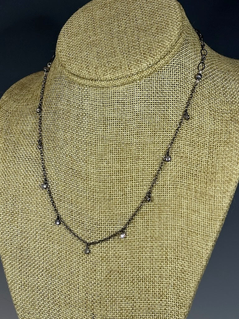 OXIDIZED STERLING SILVER WITH CRYSTAL NECKLACE LCN1048