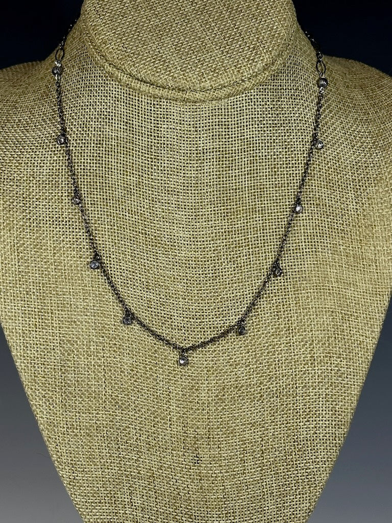 OXIDIZED STERLING SILVER WITH CRYSTAL NECKLACE LCN1048