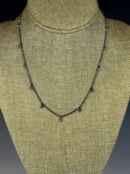 OXIDIZED STERLING SILVER WITH CRYSTAL NECKLACE LCN1048