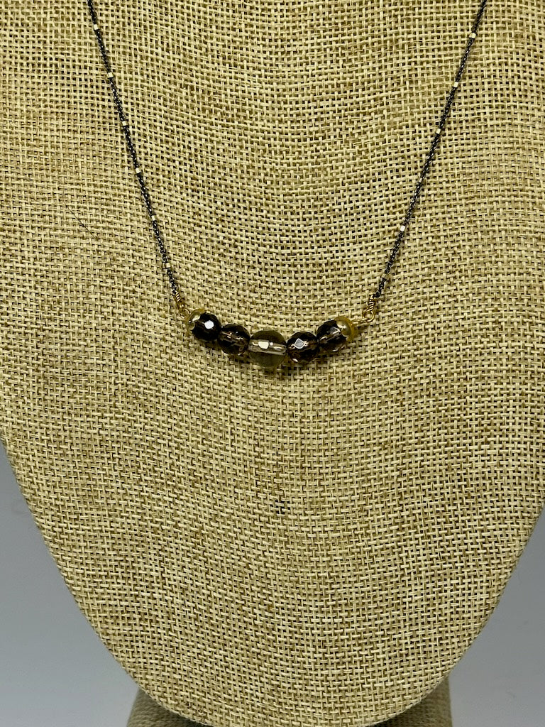 SMOKEY TOPAZ AND OXIDIZED STERLING SILVER CHAIN NECKLACE LCN1065