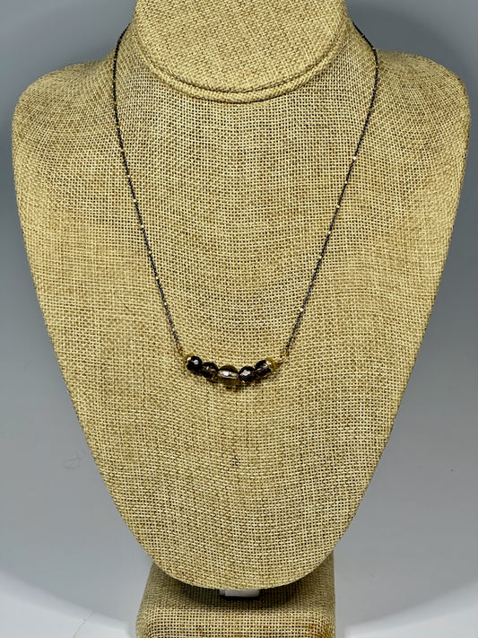 SMOKEY TOPAZ AND OXIDIZED STERLING SILVER CHAIN NECKLACE LCN1065