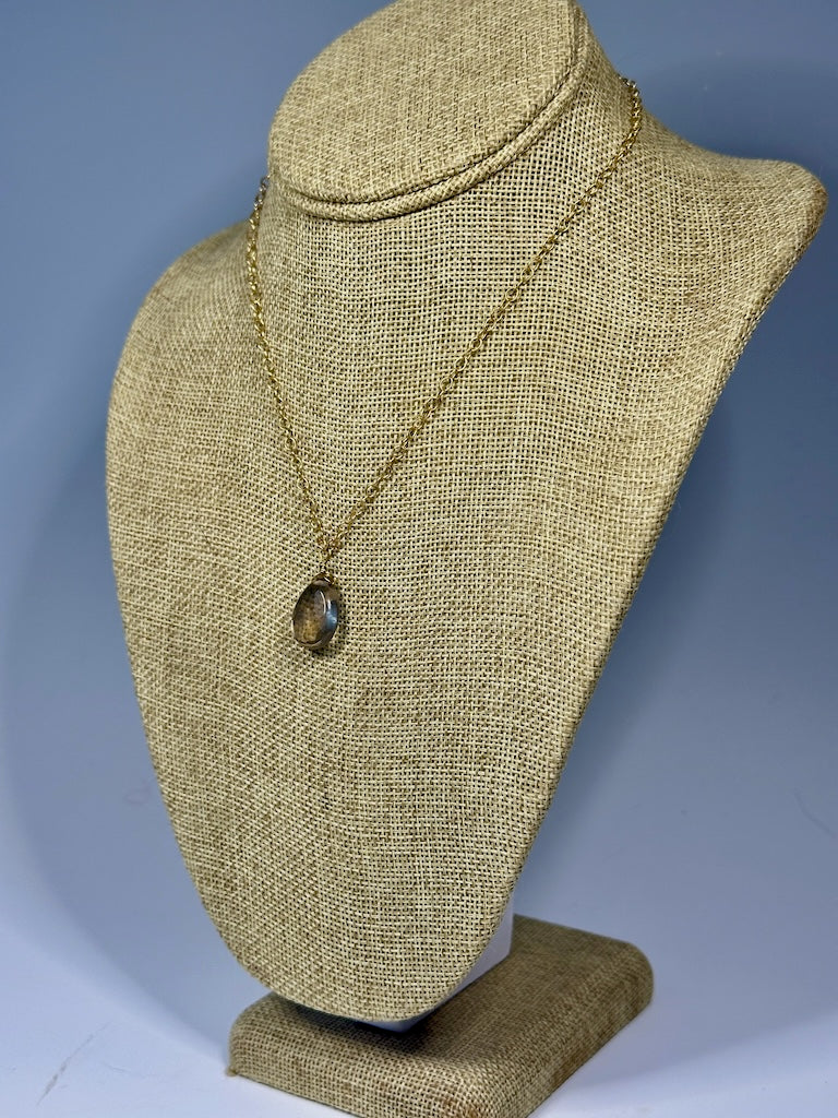 SMOKEY TOPAZ TEARDROP PENDANT NECKLACE WITH GOLD FILLED STERLING SILVER CHAIN LCN1066