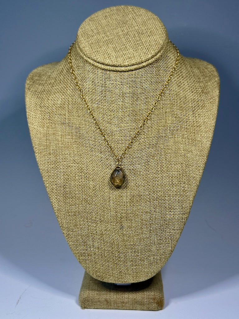SMOKEY TOPAZ TEARDROP PENDANT NECKLACE WITH GOLD FILLED STERLING SILVER CHAIN LCN1066