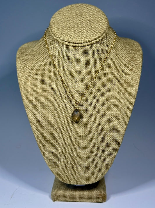 SMOKEY TOPAZ TEARDROP PENDANT NECKLACE WITH GOLD FILLED STERLING SILVER CHAIN LCN1066