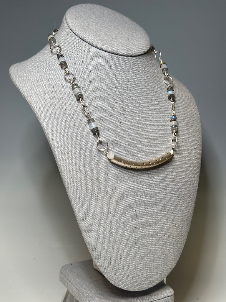 LABRADORITE AND MOONSTONE STERLING SILVER STATEMENT NECKLACE LCN1074