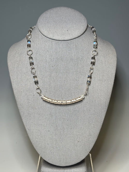 LABRADORITE AND MOONSTONE STERLING SILVER STATEMENT NECKLACE LCN1074