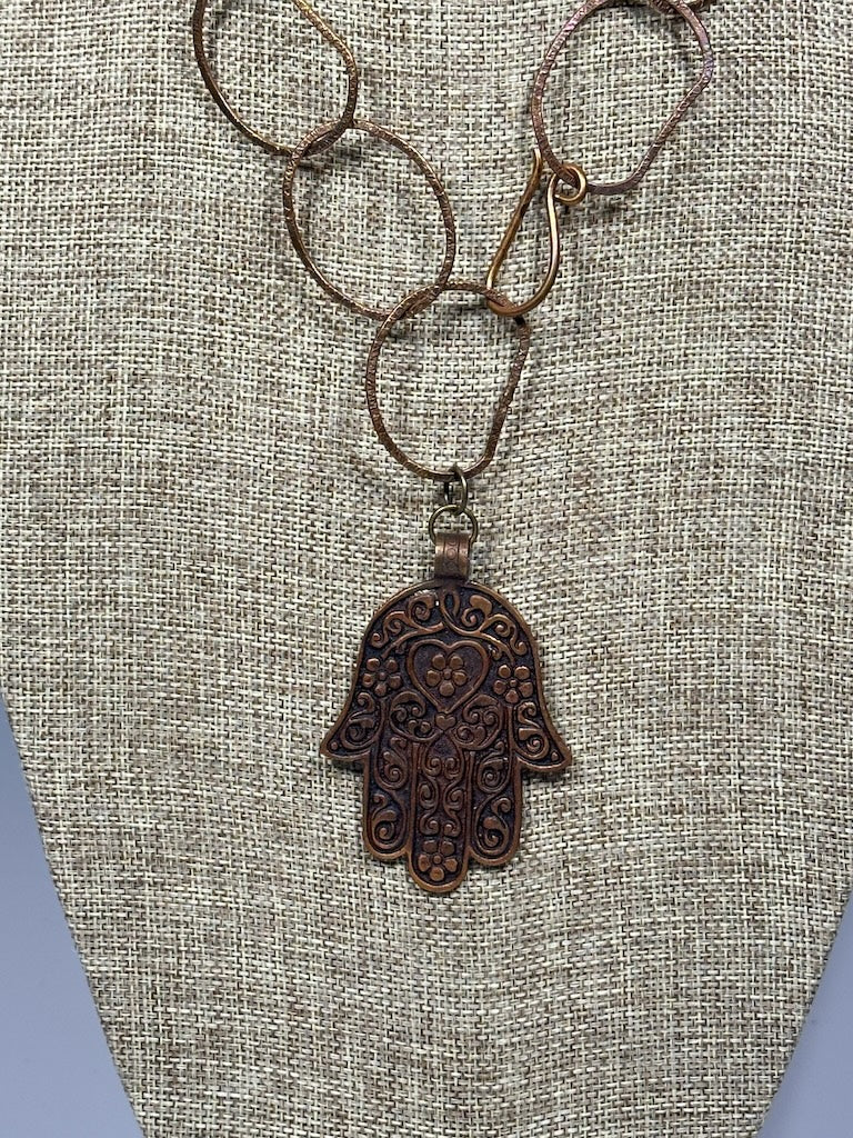 COPPER WABI SABI NECKLACE WITH HANSMA PENDANT LCN1086