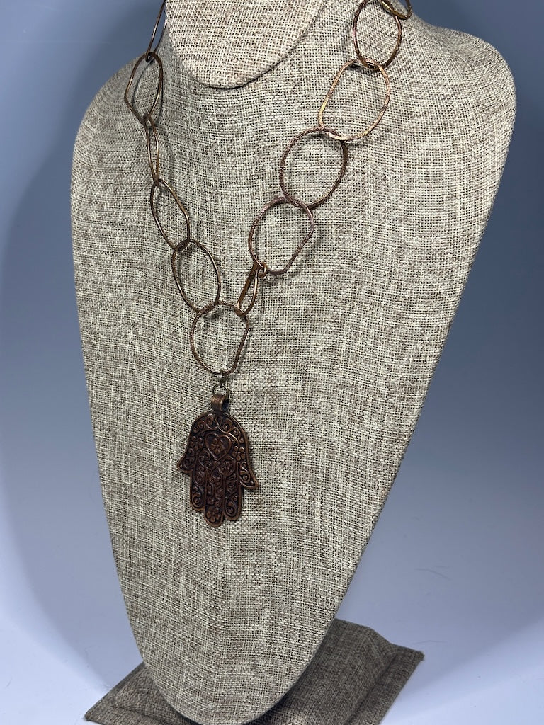 COPPER WABI SABI NECKLACE WITH HANSMA PENDANT LCN1086